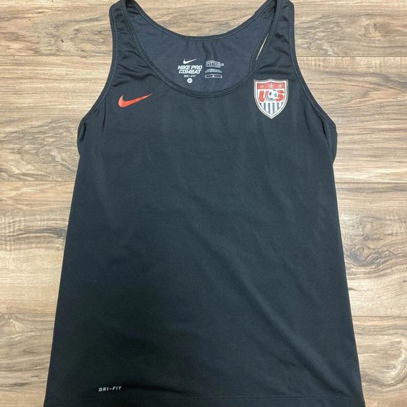 Nike Dri-Fit Pro Combat Fitted US Soccer Tank Top Women's M Black/Red Free Ship - Picture 1 of 4